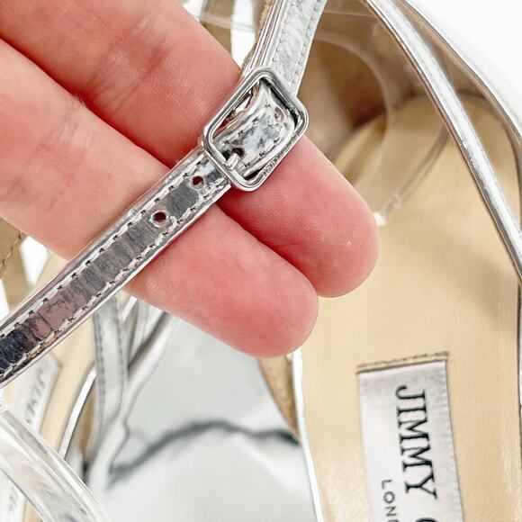 Jimmy Choo Silver Metallic Bing 120 Crystal Embellished Wedge Sandal size IT 37 - Picture 13 of 15